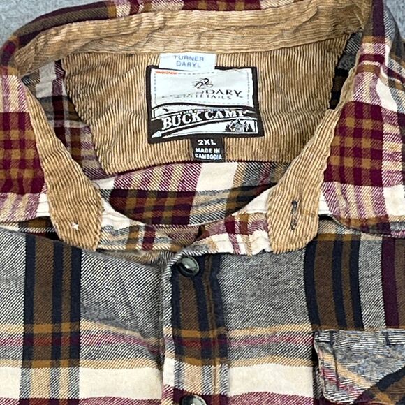 Legendary Whitetails Shirt Men 2XL Red Beige Flannel Button Corduroy Collar - Picture 3 of 13